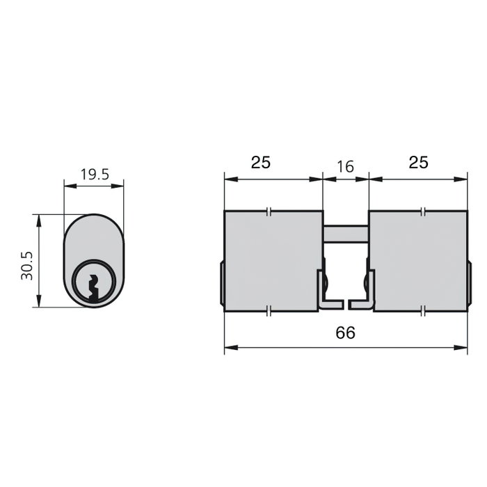 CVL Cylindre 5964/25x25/ln ovale à panneton à tiges