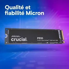 Crucial P510 CT2000P510SSD8 - SSD Interne 2 To PCIe Gen4 NVMe M.2, Vitesse Lecture 11000 Mo/s, Écriture 9500 Mo/s - Pour Ordinateur Portable et Bureau