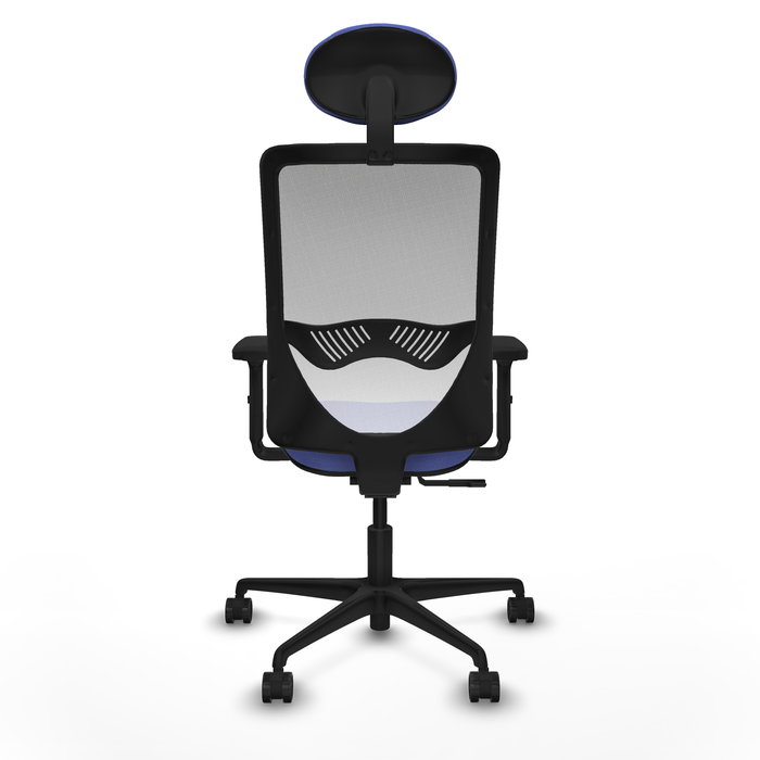 Chaise Zulema Synchro 3 positions tissu Bleu clair Maille Blanc Base en nylon noir Accoudoir 2D Appui-tête Roulettes 65mm nylon