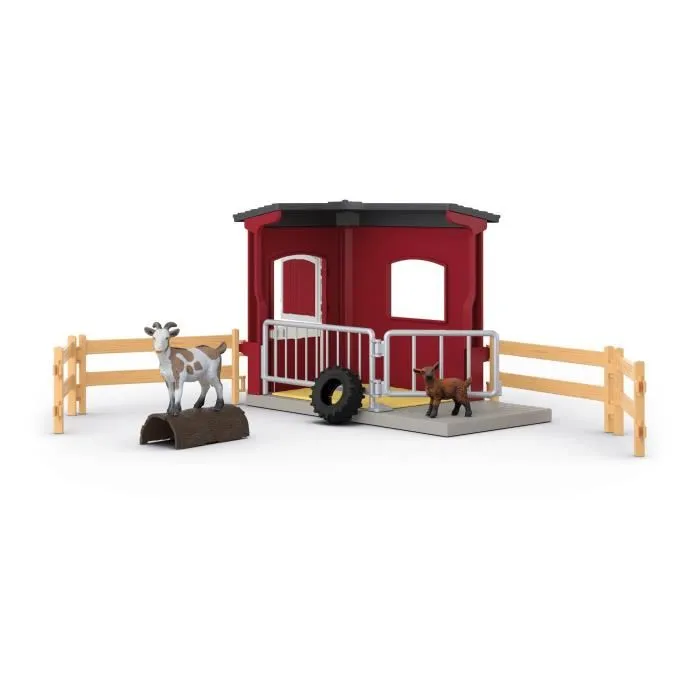 Schleich 42726 Figurine Table pour Chevres avec Bascule et Pneu, Gamme Farm World - Mangeoire et Chevreau