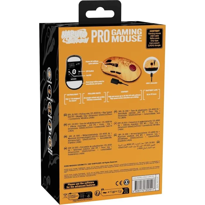Konix Souris Gaming Naruto Shippuden Édition Pro Collector Numérotée, Sans Fil 2.4 GHz et USB-C, 26000 DPI, 52 g, Ultralégère, avec Grips Konix Souris Gaming Naruto Shippuden Édition Pro Collector Numérotée, Sans Fil 2.4 GHz et USB-C, 26000 DPI, 52 g, Ultralégère, avec Grips