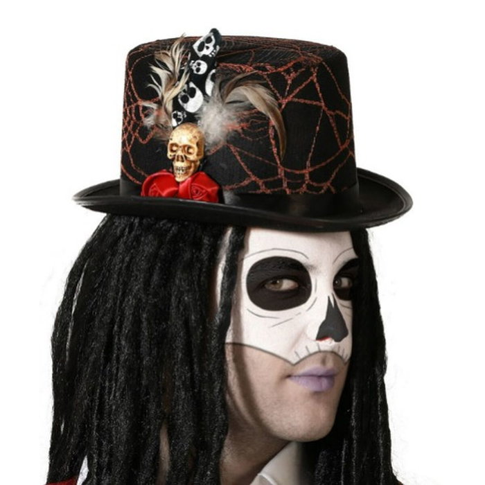 BigBuy Carnival Chapeau Claqueur Noir avec Réseaux et Crâne BigBuy Carnival Chapeau Claqueur Noir avec Réseaux et Crâne