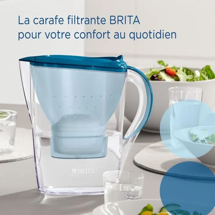 BRITA Carafe filtrante Marella bleue 2,4L avec 1 cartouche Maxtra Pro All-In-1 - Réduit chlore, tartre et certains métaux BRITA Carafe filtrante Marella bleue 2,4L avec 1 cartouche Maxtra Pro All-In-1 - Réduit chlore, tartre et certains métaux