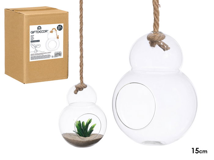 GIFTDECOR Vase Suspendu Double Boule avec Corde - Petit GIFTDECOR Vase Suspendu Double Boule avec Corde - Petit