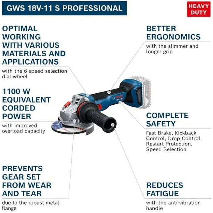 Bosch GWS 18V-11 S Meuleuse à démarrage progressif 125mm 18V Bosch GWS 18V-11 S Meuleuse à démarrage progressif 125mm 18V