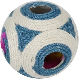 AIMÉ Griffoir XXL Boule Bleue pour Chat - Diamètre 11.5 cm - Inclut Balle avec Grelots et Plumes - Design Moderne en Jute Résistant