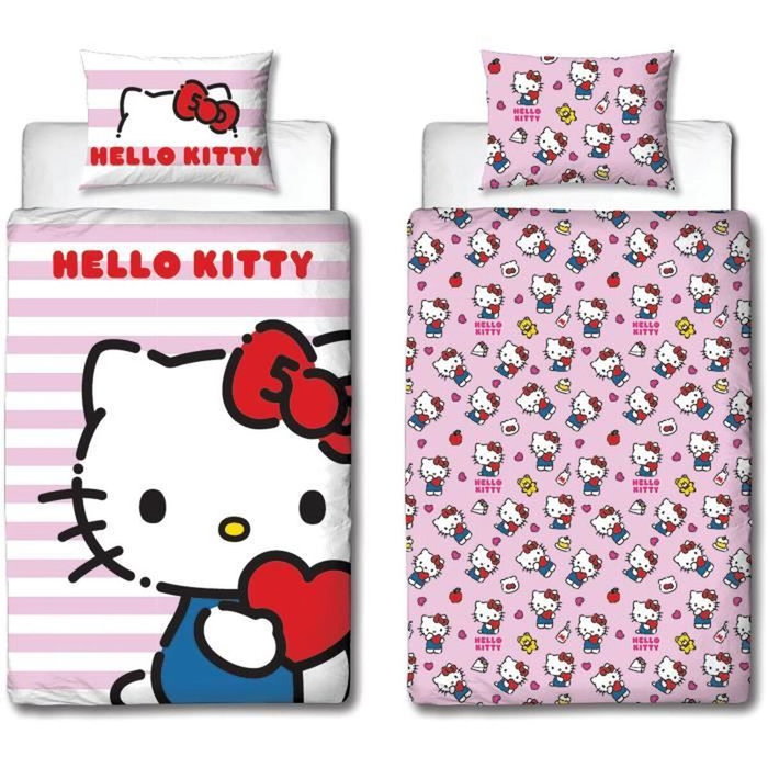 Hello Kitty Parure de lit réversible en microfibre, 2 pièces Hello Kitty Parure de lit réversible en microfibre, 2 pièces
