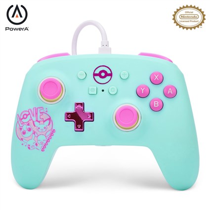PowerA NSGP0146-01 Manette câblée améliorée officielle Nintendo Switch (OLED/Switch) avec boutons programmables, prise casque USB-C et anneaux anti-friction - Sweet Friends