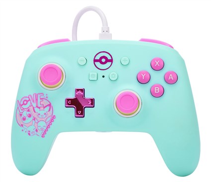 PowerA NSGP0146-01 Manette câblée améliorée officielle Nintendo Switch (OLED/Switch) avec boutons programmables, prise casque USB-C et anneaux anti-friction - Sweet Friends