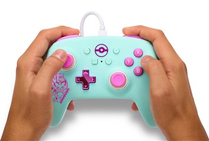 PowerA NSGP0146-01 Manette câblée améliorée officielle Nintendo Switch (OLED/Switch) avec boutons programmables, prise casque USB-C et anneaux anti-friction - Sweet Friends