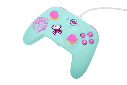 PowerA NSGP0146-01 Manette câblée améliorée officielle Nintendo Switch (OLED/Switch) avec boutons programmables, prise casque USB-C et anneaux anti-friction - Sweet Friends