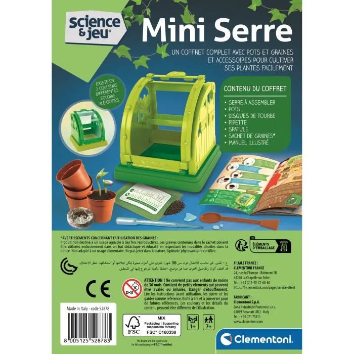 Clementoni Mini Serre botanique à assembler - Coffret avec pots, tourbe, graines et accessoires pour faire pousser des plantes