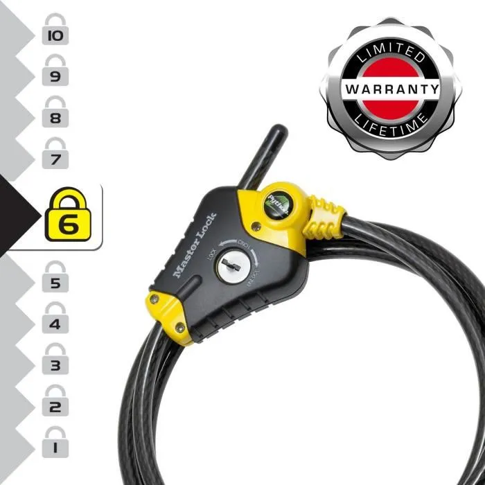 Master Lock 8433EURD Câble antivol Python ajustable 1.8 m (0.30-1.80 m), acier torsadé 10 mm, résistant aux intempéries, noir