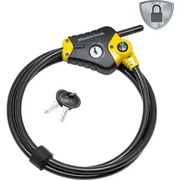 Master Lock 8433EURD Câble antivol Python ajustable 1.8 m (0.30-1.80 m), acier torsadé 10 mm, résistant aux intempéries, noir