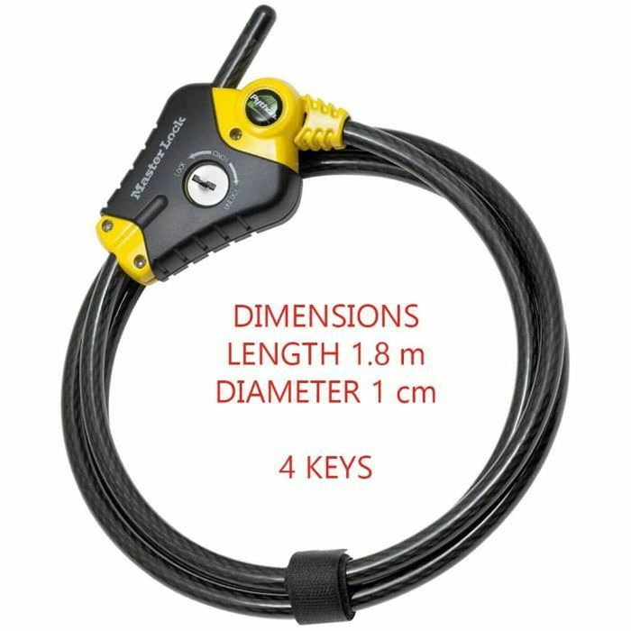 Master Lock Antivol Python 8433EURD Noir ajustable de 30 cm à 1,8 m