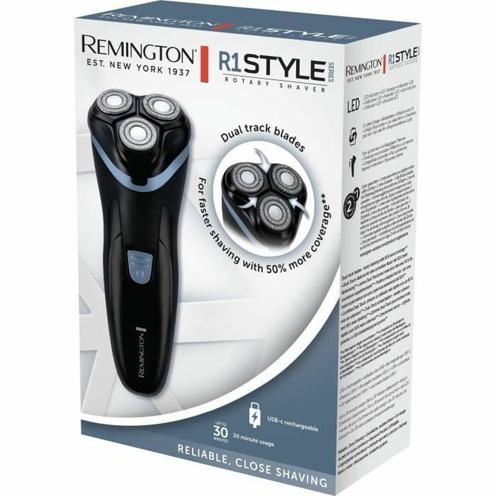 Remington R1000 Rasoir rotatif sans fil, 3 lames Dual Track, Noir et Bleu Remington R1000 Rasoir rotatif sans fil, 3 lames Dual Track, Noir et Bleu