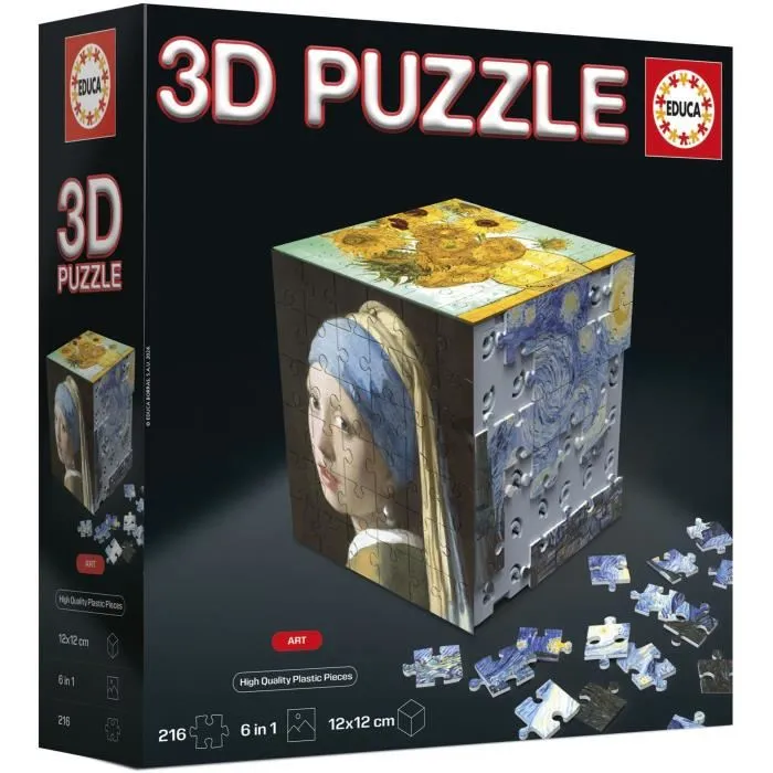 Educa - Puzzle 3D Cube Art - 6 Puzzles de 36 pièces - 216 Pièces - Jeu de Construction Créatif - Dès 8 ans - Réf. 20123