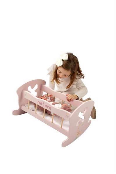 Muñecas Arias Lit bébé à bascule Nature en bois 50 x 39,5 x 29,5 cm - Lit d'enfant pour 3 ans et plus