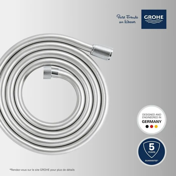Grohe Flexible de Douche VitalioFlex 27507001, 2 m, Anti-Pliures et Anti-Torsion, Connexion Universelle, Surface Lisse Chromée