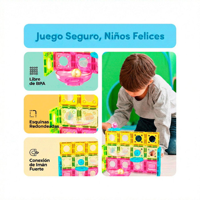 Picasso Tiles Mini Circuit de Billes 45 Pièces avec 3 Billes, Courbes, Rampes et Embuts - Compatible Blocs de Construction Magnétiques - Jouet Enfant 3 ans et plus - Réf. 02021