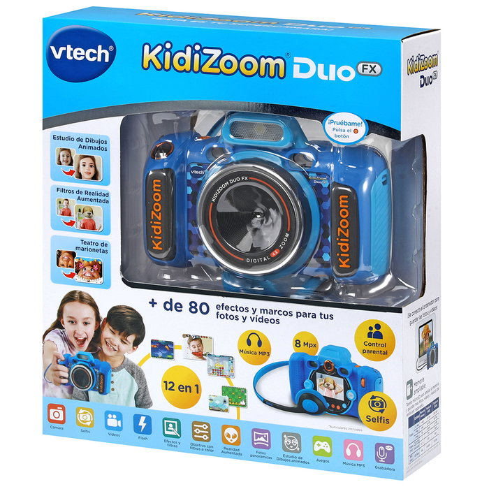 VTech Kidizoom Duo FX 12 - Caméra et Enregistreur Vidéo pour Enfants avec Effets, Jeux, Lecteur Audio et Résistance aux Chocs - Bleu
