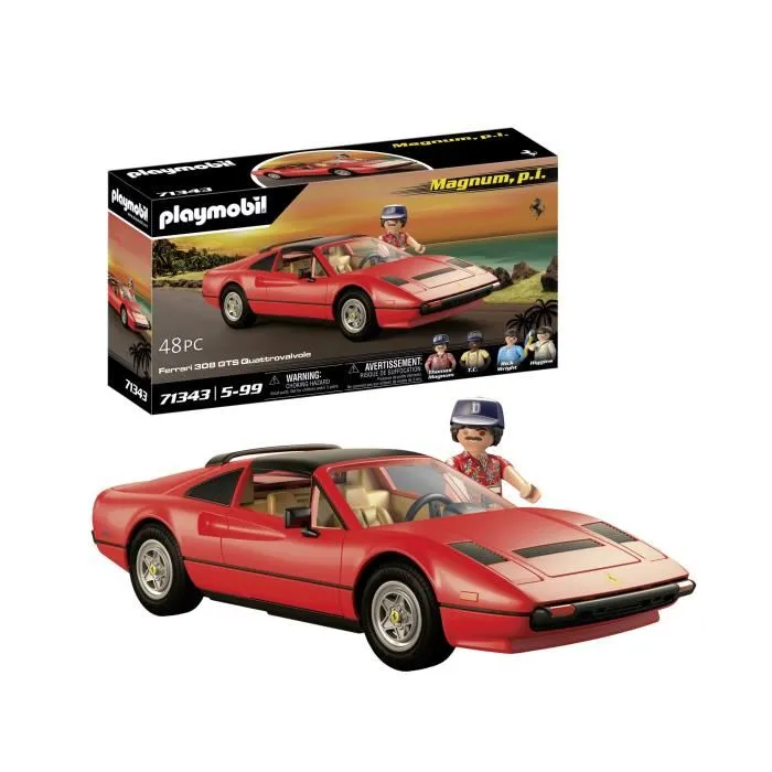 Playmobil 71343 Voiture de Collection Ferrari 308 GTS Quattrovalvole - Série Magnum P.I. - 48 Pièces - Kidult/Adulte