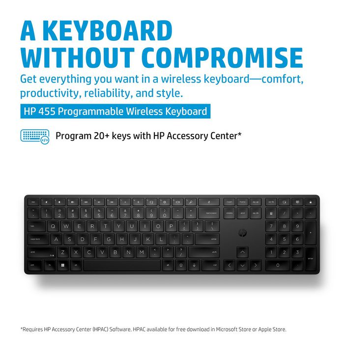 HP Clavier 455 Sans Fil Programmable pour Périphérique USB - Compatible avec les Dispositions de Clavier AZERTY/QWERTY pour l'Europe