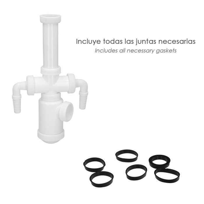 ABRISA Siphon de bouteille extensible 1 1/2 pouces avec sortie Ø 40mm et 2 prises lave-linge/lave-vaisselle ABRISA Siphon de bouteille extensible 1 1/2 pouces avec sortie Ø 40mm et 2 prises lave-linge/lave-vaisselle