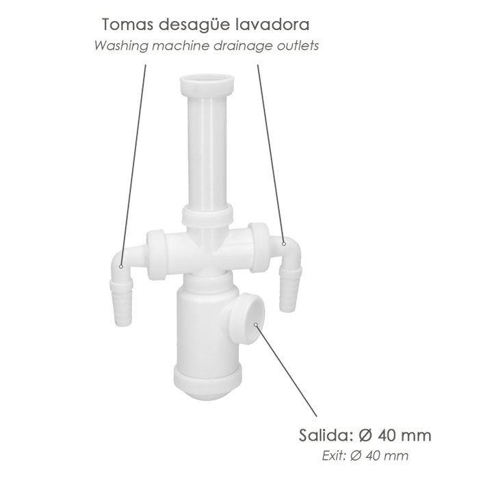 ABRISA Siphon de bouteille extensible 1 1/2 pouces avec sortie Ø 40mm et 2 prises lave-linge/lave-vaisselle ABRISA Siphon de bouteille extensible 1 1/2 pouces avec sortie Ø 40mm et 2 prises lave-linge/lave-vaisselle