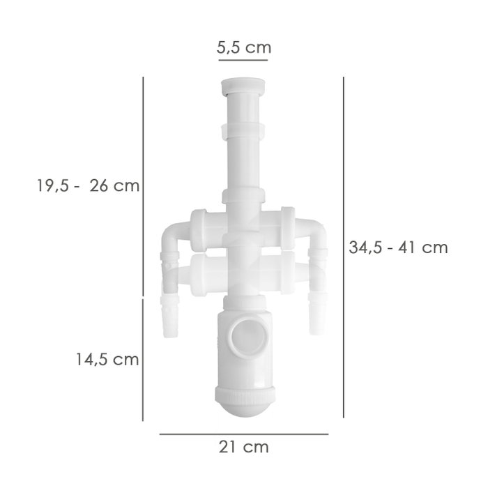 ABRISA Siphon de bouteille extensible 1 1/2 pouces avec sortie Ø 40mm et 2 prises lave-linge/lave-vaisselle ABRISA Siphon de bouteille extensible 1 1/2 pouces avec sortie Ø 40mm et 2 prises lave-linge/lave-vaisselle