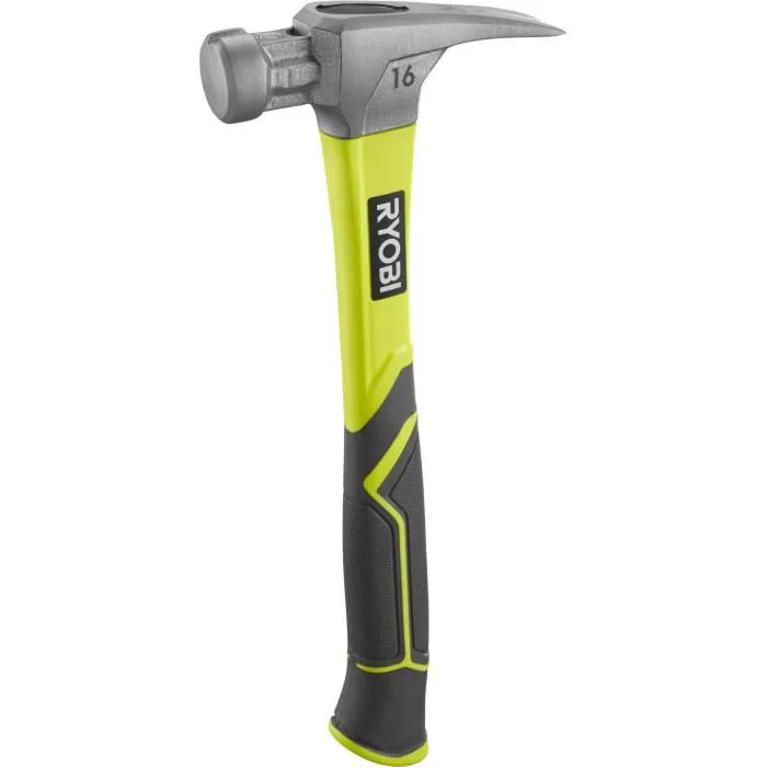 Ryobi Marteau de charpentier 450 g avec tête en acier trempé et poignée ergonomique pour travaux de construction, clouage et charpenterie