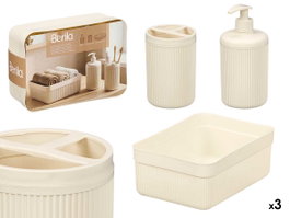 BERILO Set de distributeur avec gobelet et plateau à rayures blanc