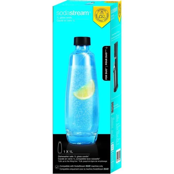 Sodastream Carafe en verre 1L 3000090 - Compatible machine DUO - Résistante au lave-vaisselle pour boissons gazeuses