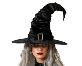 Sombrero de Bruja Picudo Noir avec Boucle Décorative - Accessoire Halloween et Fêtes