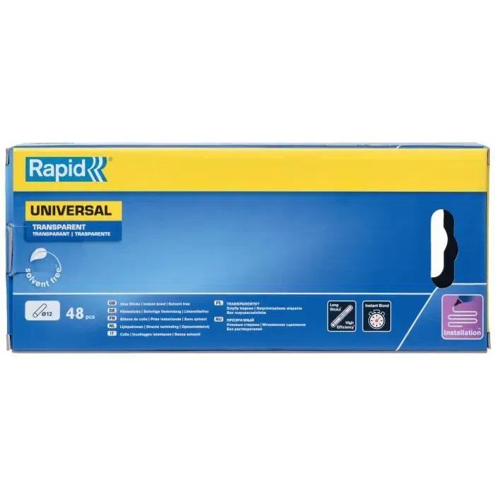 Rapid 5001411 - Bâton de colle chaude transparent Ø12mm x 190mm - Lot de 48 bâtons (880g) - Compatible pistolets à colle Rapid