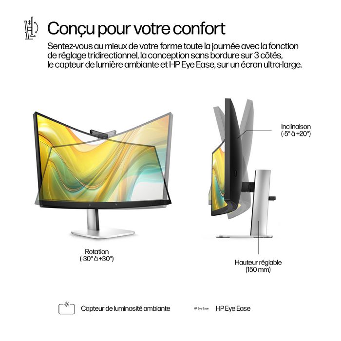 HP HP 534pm Écran de visioconférence incurvé 34 pouces WQHD USB-C Jet black HP HP 534pm Écran de visioconférence incurvé 34 pouces WQHD USB-C Jet black