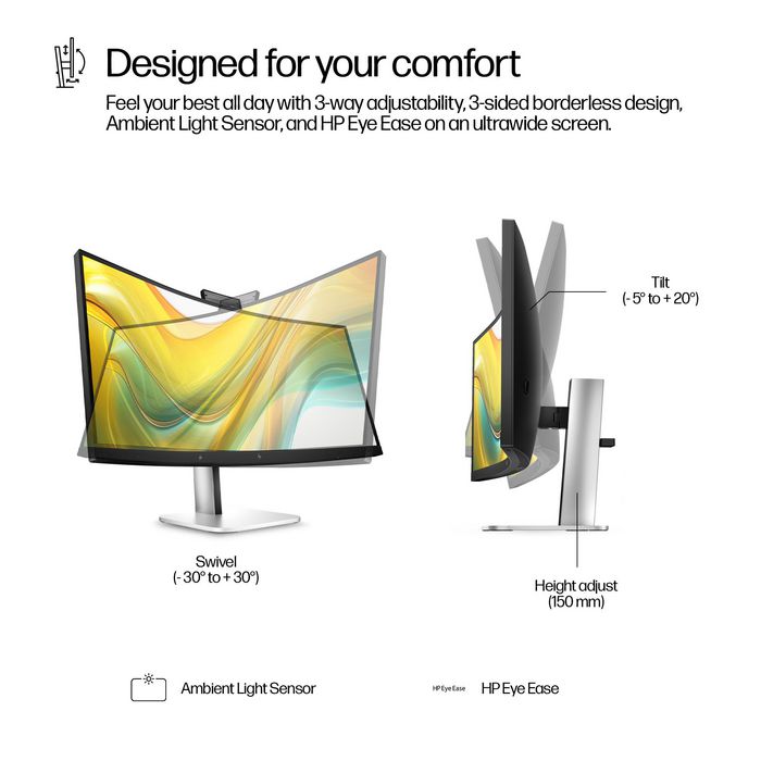 HP HP 534pm Écran de visioconférence incurvé 34 pouces WQHD USB-C Jet black HP HP 534pm Écran de visioconférence incurvé 34 pouces WQHD USB-C Jet black