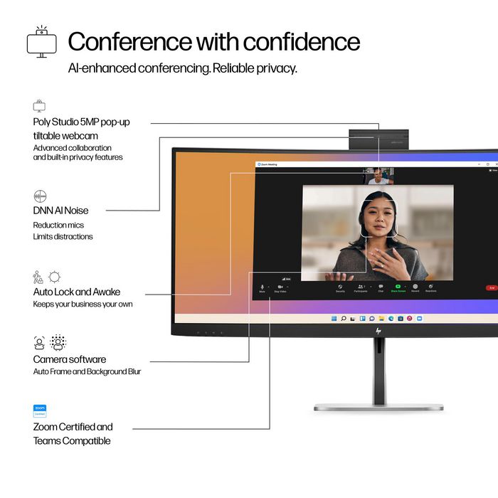 HP HP 534pm Écran de visioconférence incurvé 34 pouces WQHD USB-C Jet black HP HP 534pm Écran de visioconférence incurvé 34 pouces WQHD USB-C Jet black