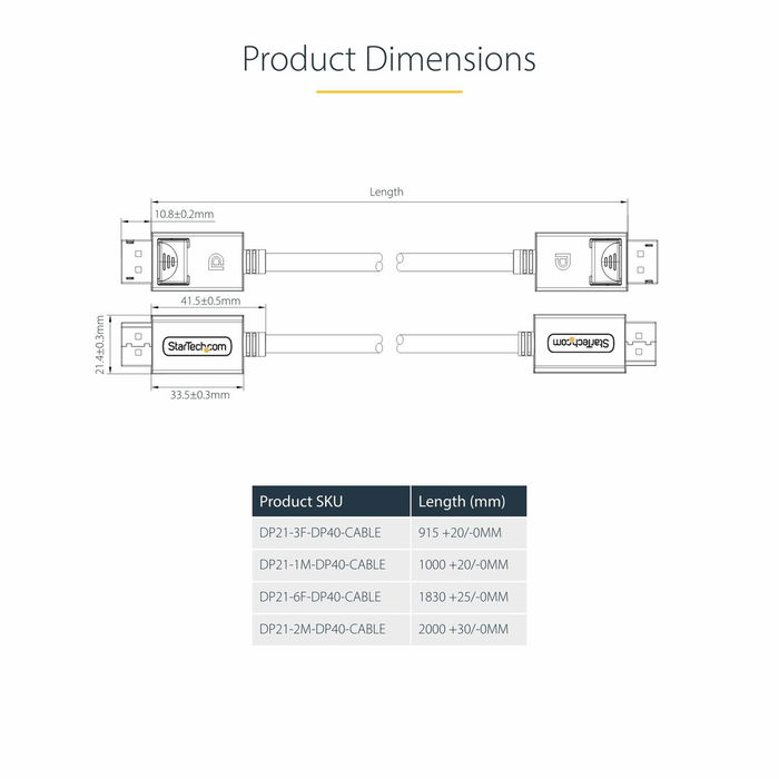 Câble USB Startech DP21-3M-DP40-CABLE Noir 3 m