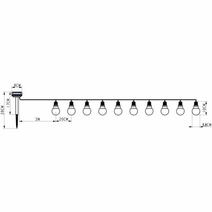 Galix Guirlande solaire guinguette 10 LED multicolores à filament Galix Guirlande solaire guinguette 10 LED multicolores à filament