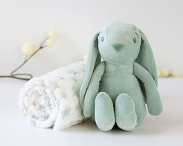 KioKids - Peluche lapin vert 25 cm avec doudou couverture 100x100 cm étoiles pour bébé 0 mois, 100% polyester, jouet de réconfort et d'attachement