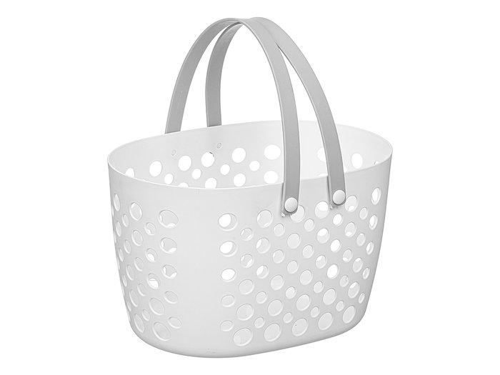 Kipit Panier Ovalé Blanc avec Anses Grises 33x19x20 cm Plastique PP (Set de 24)
