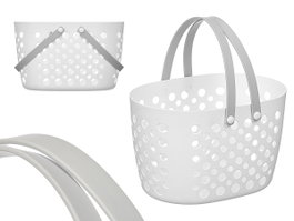Kipit Panier Ovalé Blanc avec Anses Grises 33x19x20 cm Plastique PP (Set de 24)
