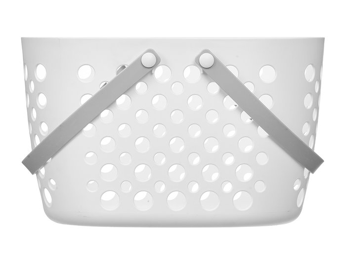Kipit Panier Ovalé Blanc avec Anses Grises 33x19x20 cm Plastique PP (Set de 24)