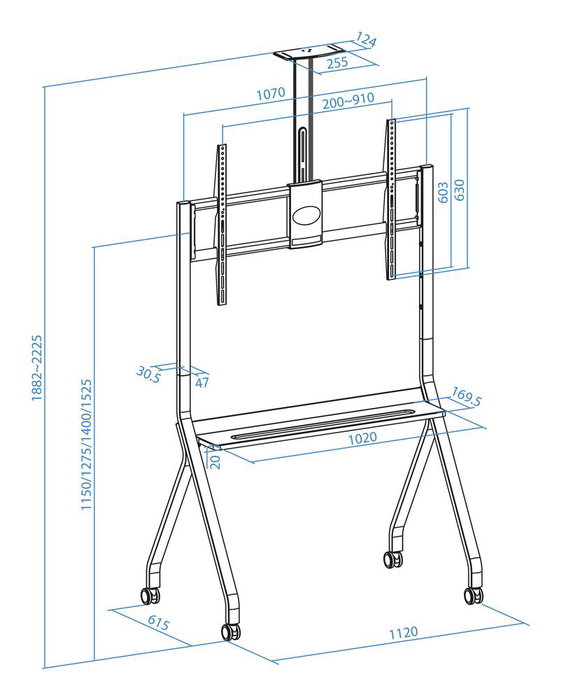 TooQ iStar Support Sol avec Roulettes pour Écrans 55"- 100", VESA 200x200 à 900x600, Noir TooQ iStar Support Sol avec Roulettes pour Écrans 55"- 100", VESA 200x200 à 900x600, Noir