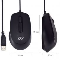Ewent EW3159 Souris Optique USB Silencieuse 1000 DPI, Filaires, pour Droitiers et Gauchers, Noir