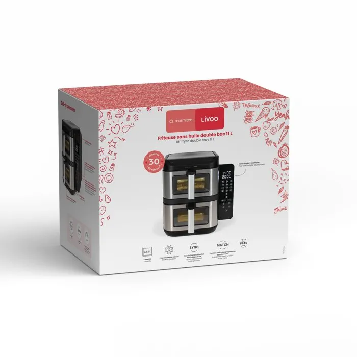 Livoo DOC344CO Friteuse sans huile double bac 11 L 2800 W