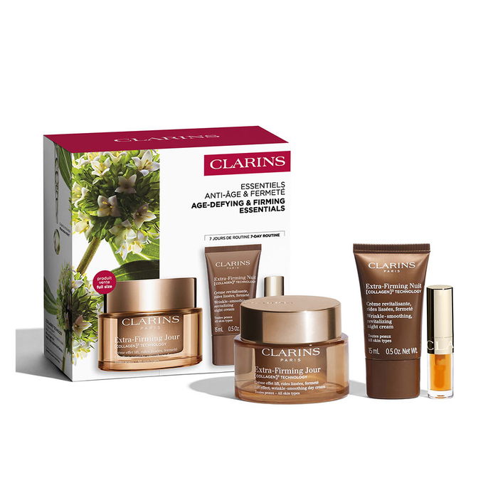 Clarins - Crème de jour et de nuit extra raffermissante anti-âge, avec huile à lèvres - Ensemble de 3 pièces pour tous types de peau Clarins - Crème de jour et de nuit extra raffermissante anti-âge, avec huile à lèvres - Ensemble de 3 pièces pour tous types de peau