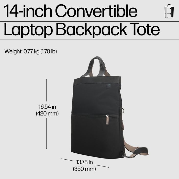 HP Sac à dos convertible pour ordinateur portable 14 pouces, léger, 18L, 3 ans de garantie, 4 styles (à dos, pliable, à main, fourre-tout)