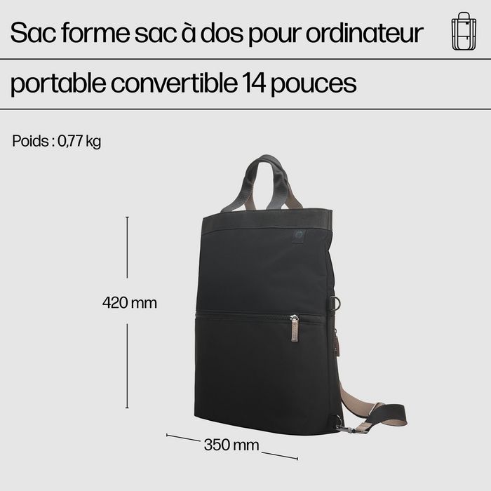 HP Sac à dos convertible pour ordinateur portable 14 pouces, léger, 18L, 3 ans de garantie, 4 styles (à dos, pliable, à main, fourre-tout)